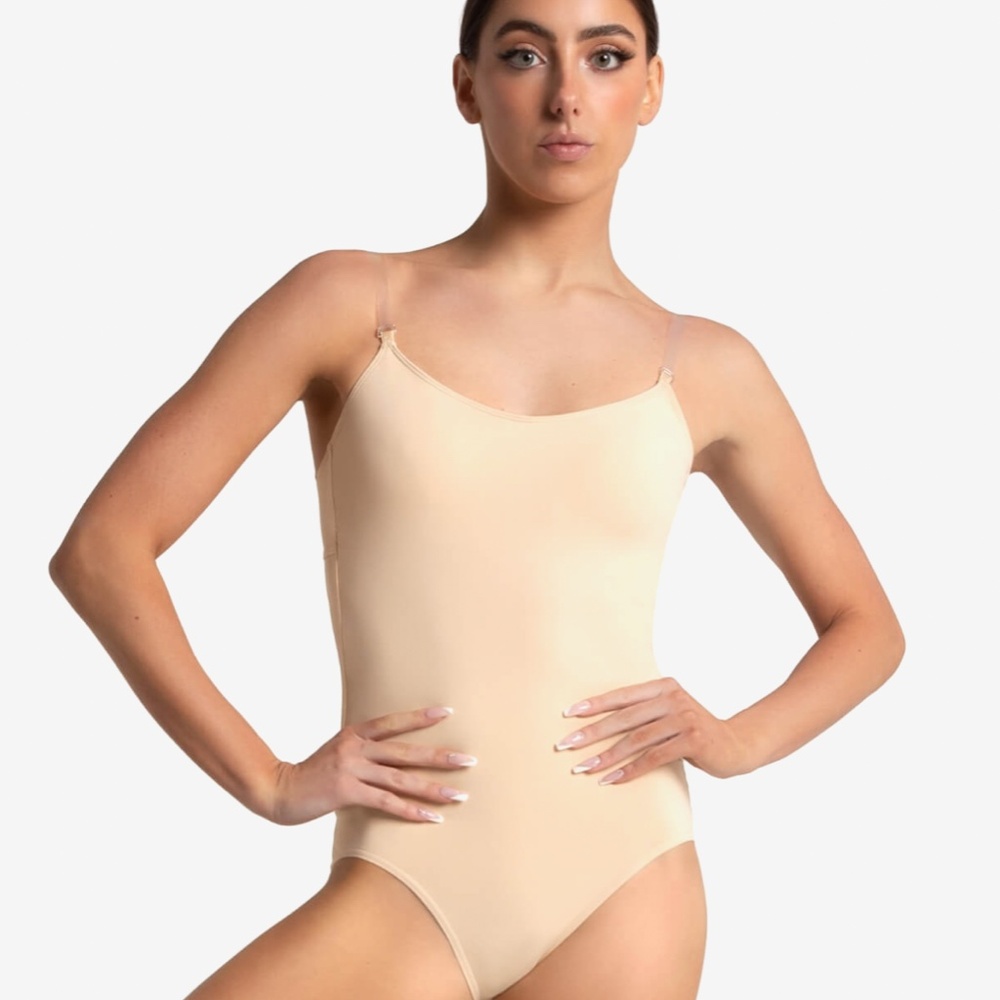 Nude Capezio BACKLESS CAMISOLE LEOTARD W/ BRATEK & CLEAR STRAPS